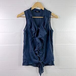 BY & BY Navy Blue Ruffle Button Up Sleeveless Tank Top Shirt‎ Blouse Size Small